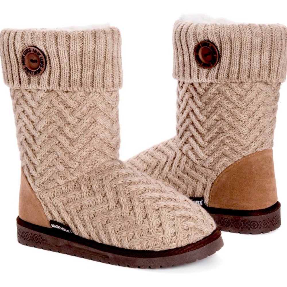 Muk Luks Beige Knit Ankle Booties